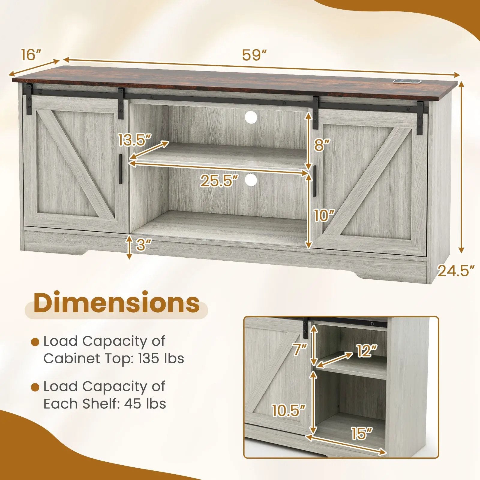 TV Stand for 65 Inch TVs Media Console Table for Living Room by DirectDeals