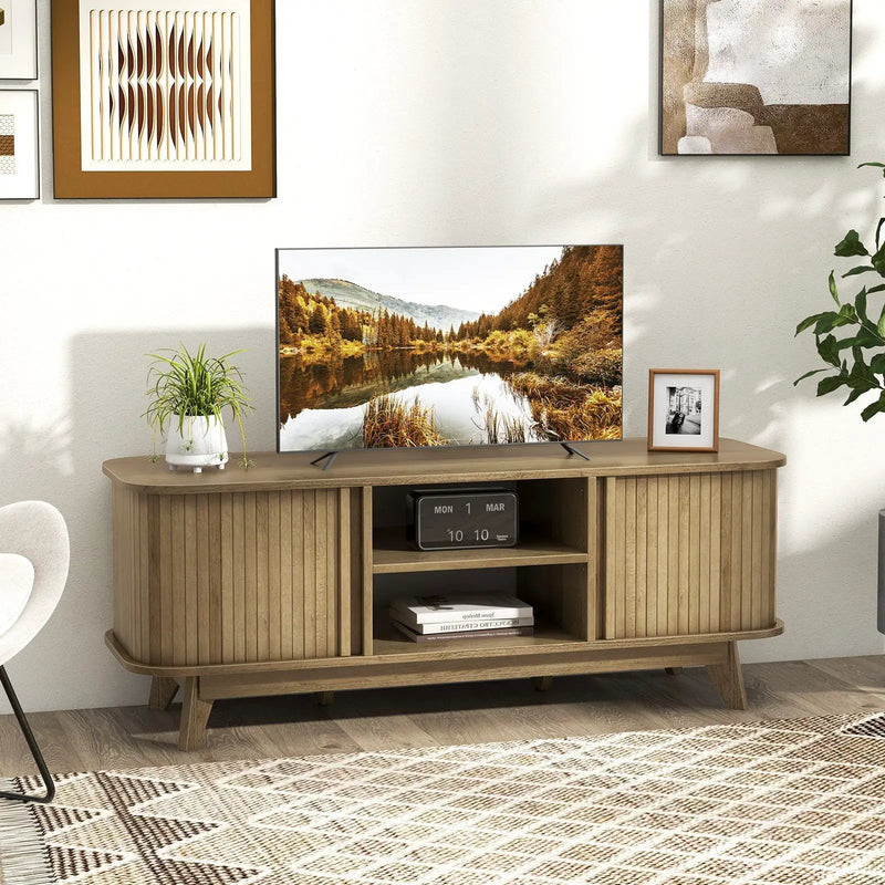 TV Stand for 55-Inch TV Media Console Table with Dual Sliding Doors-Oak by DirectDeals
