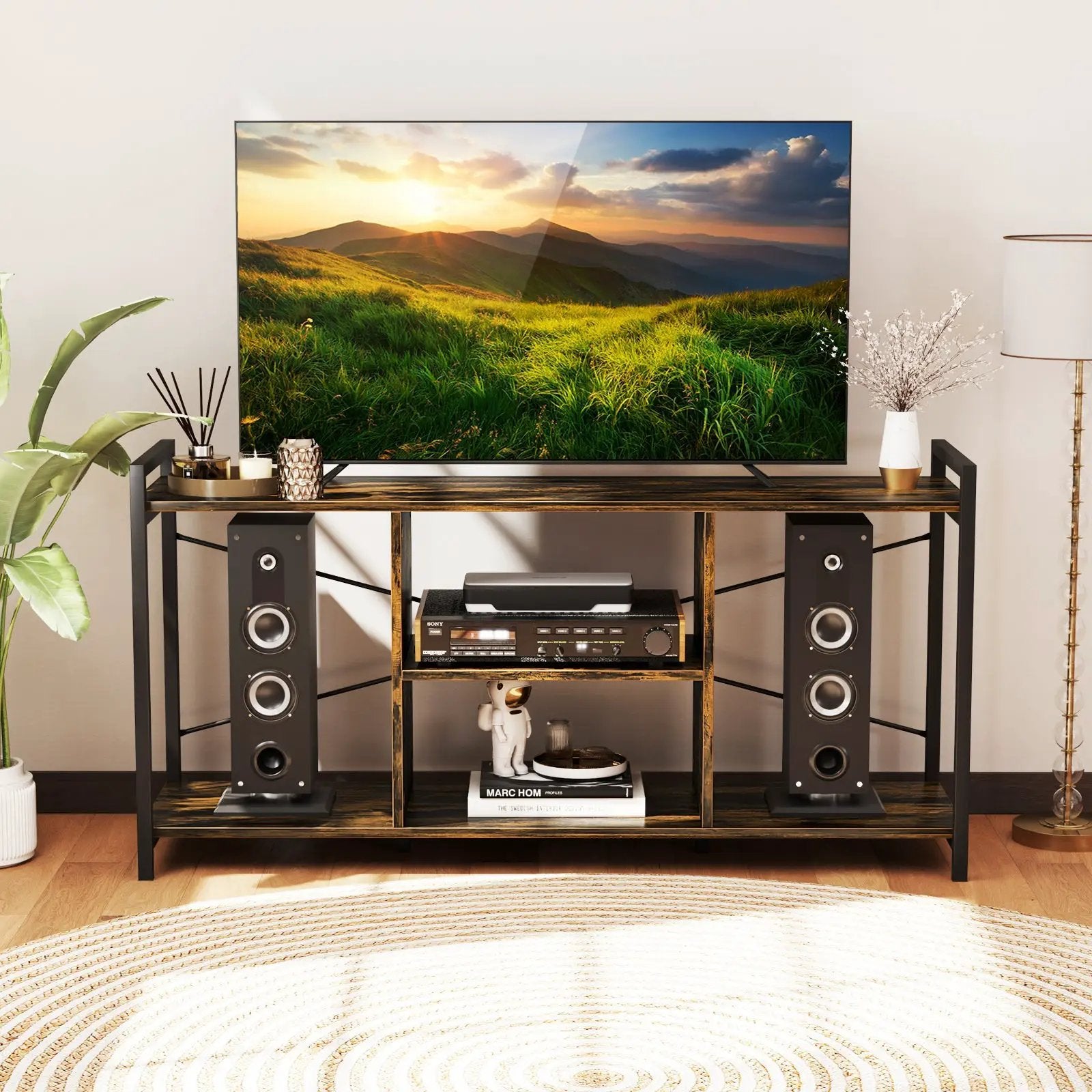 TV Stand for 55 Inch TVs Industrial Entertainment Center-Rustic Brown by DirectDeals