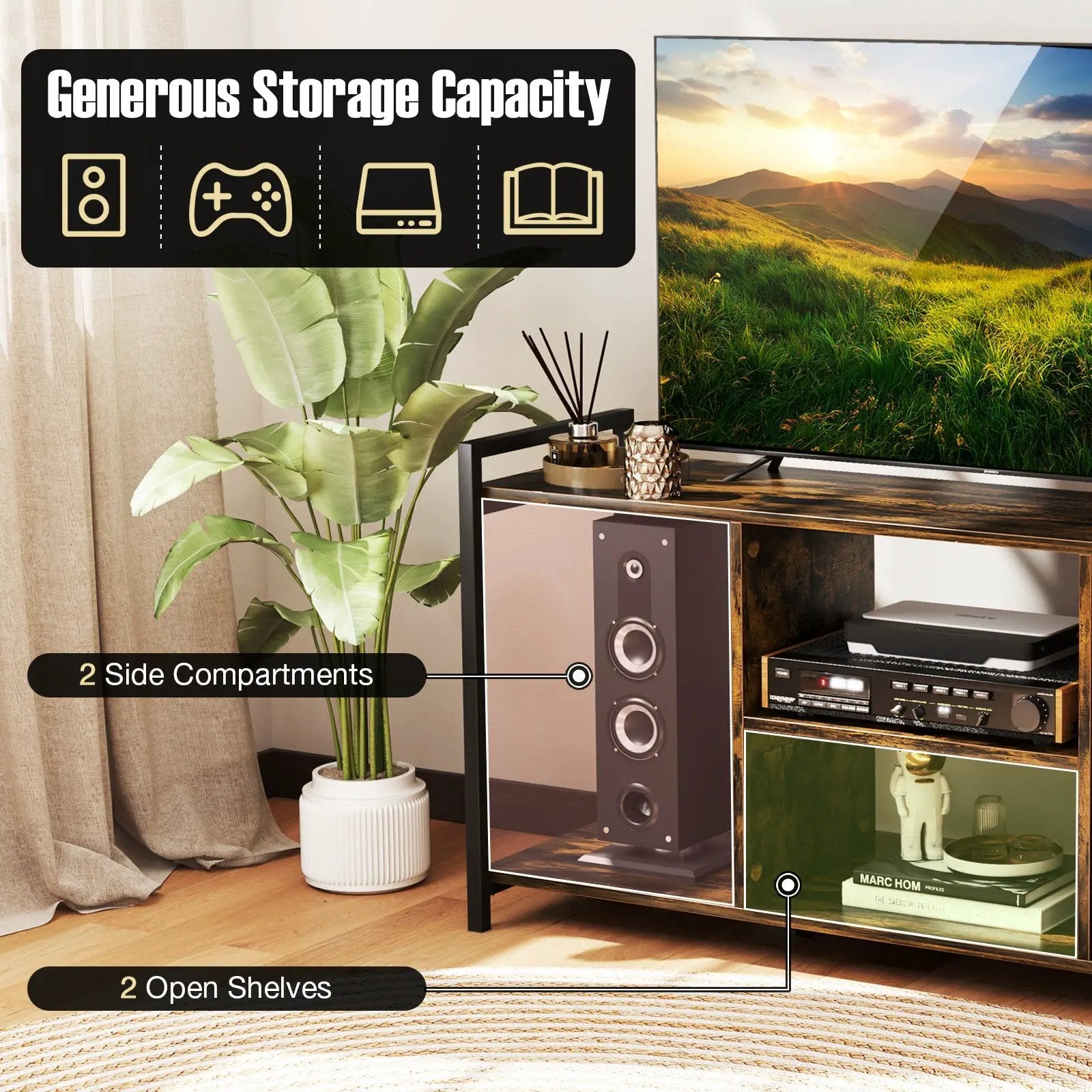 TV Stand for 55 Inch TVs Industrial Entertainment Center-Rustic Brown by DirectDeals