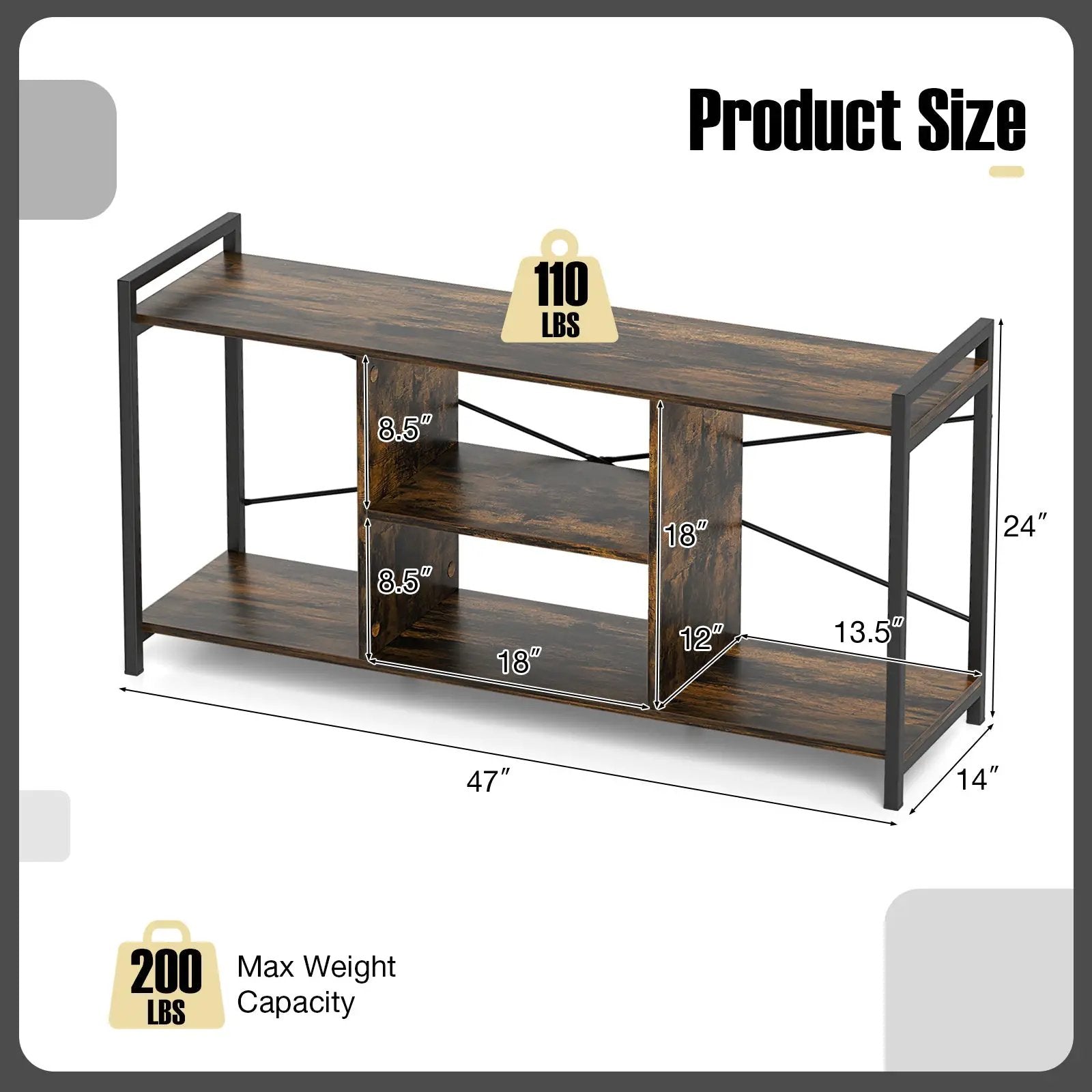 TV Stand for 55 Inch TVs Industrial Entertainment Center-Rustic Brown by DirectDeals