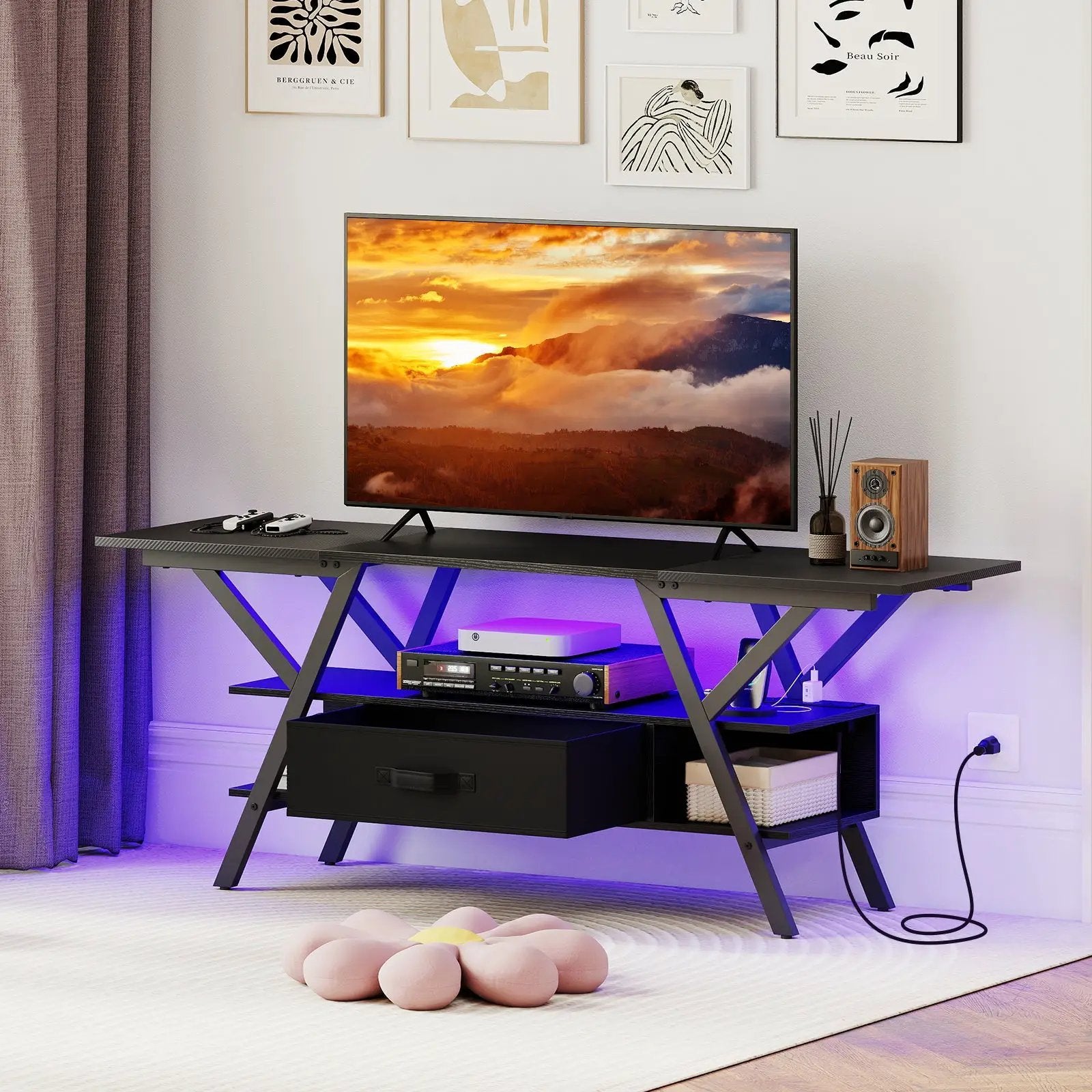 TV Stand for 65 Inch TVs with Power Outlets and LED Lights by DirectDeals