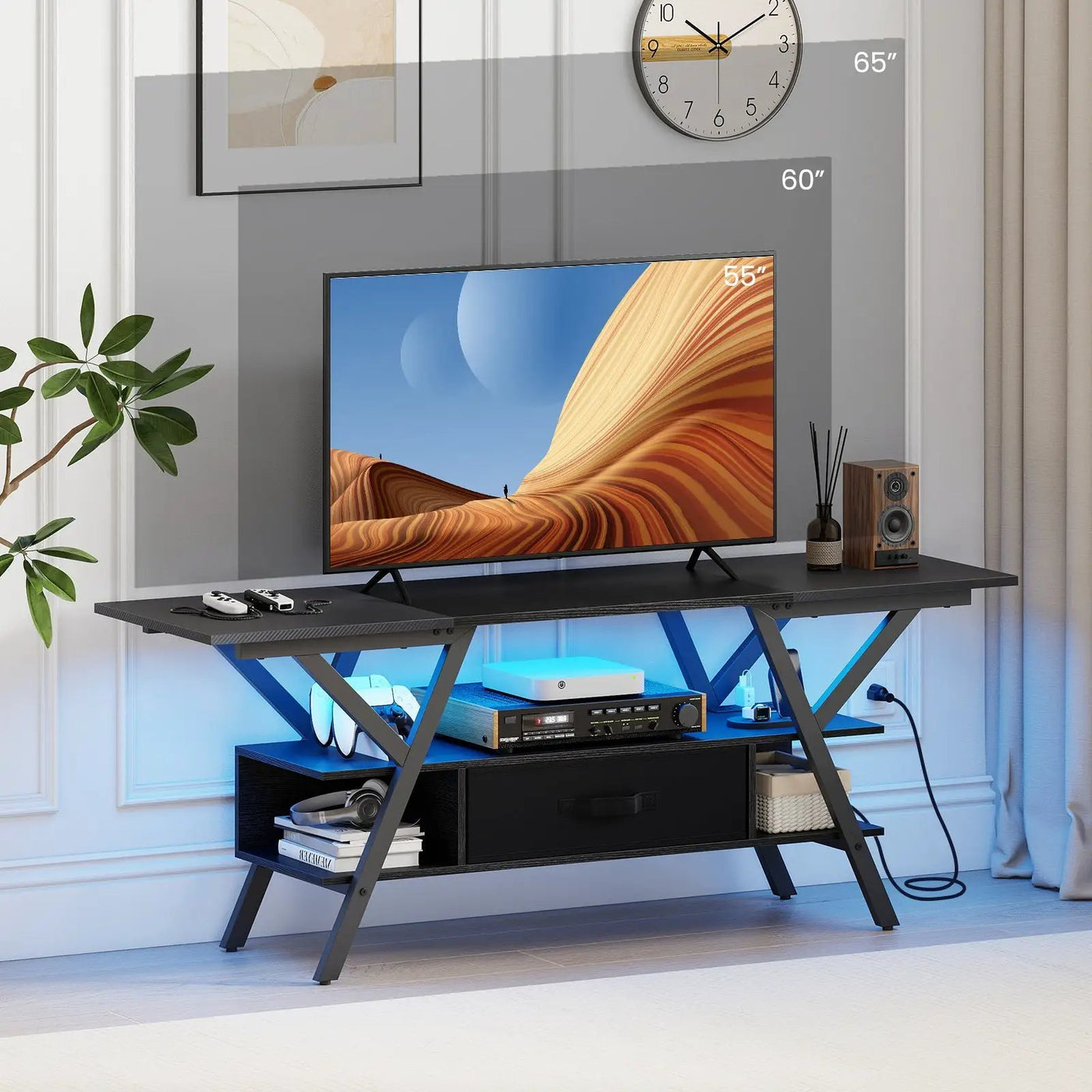 TV Stand for 65 Inch TVs with Power Outlets and LED Lights by DirectDeals