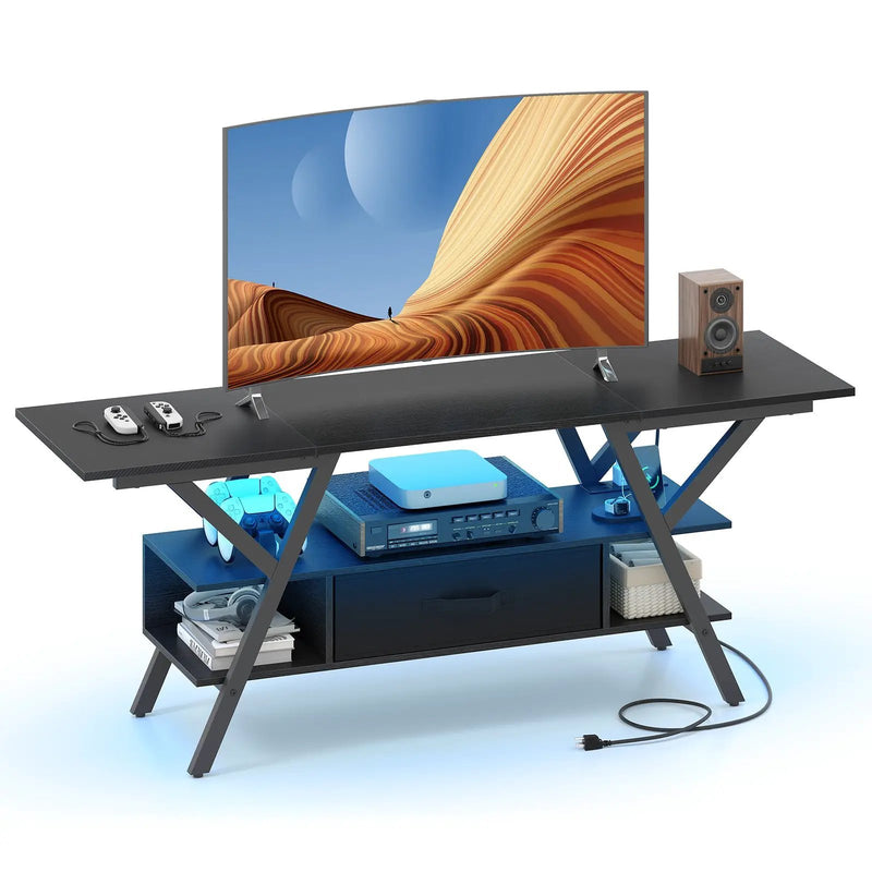 TV Stand for 65 Inch TVs with Power Outlets and LED Lights by DirectDeals
