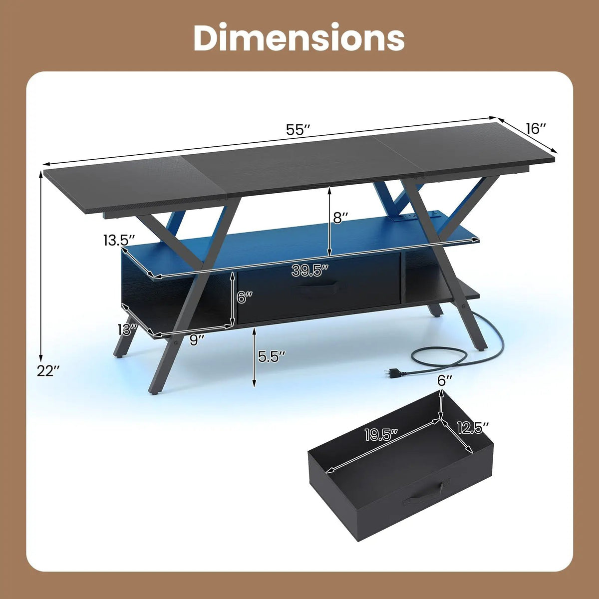 TV Stand for 65 Inch TVs with Power Outlets and LED Lights by DirectDeals