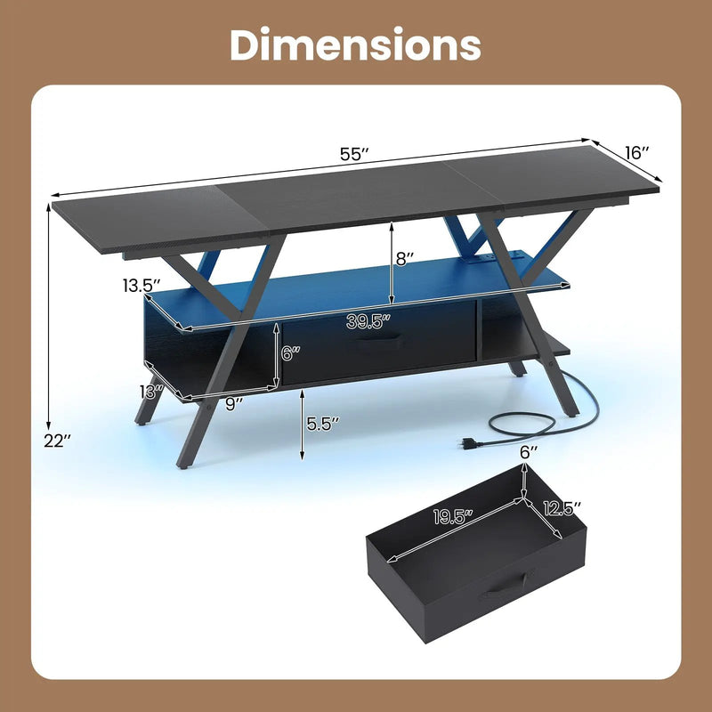 TV Stand for 65 Inch TVs with Power Outlets and LED Lights by DirectDeals
