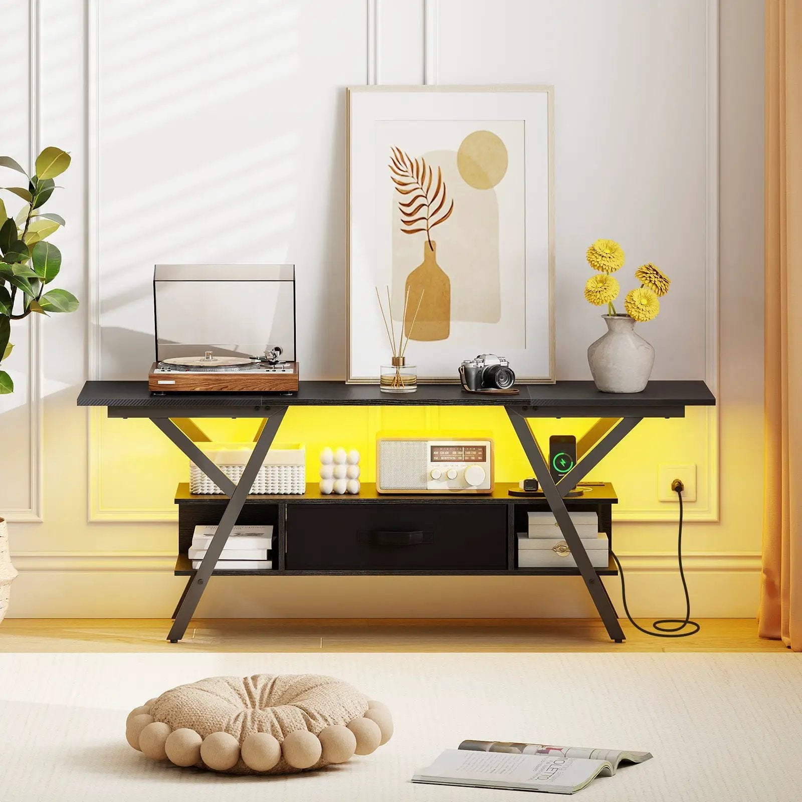TV Stand for 65 Inch TVs with Power Outlets and LED Lights by DirectDeals