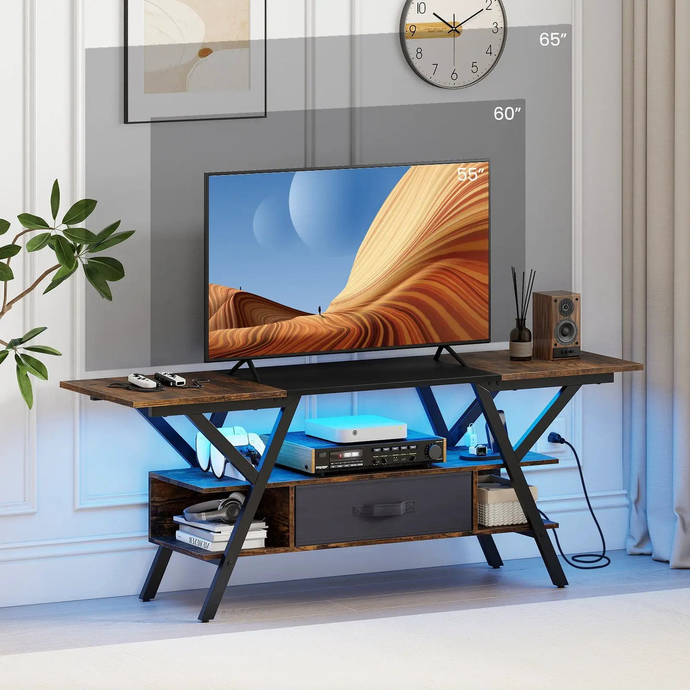 TV Stand for 65 Inch TVs with Power Outlets and LED Lights by DirectDeals