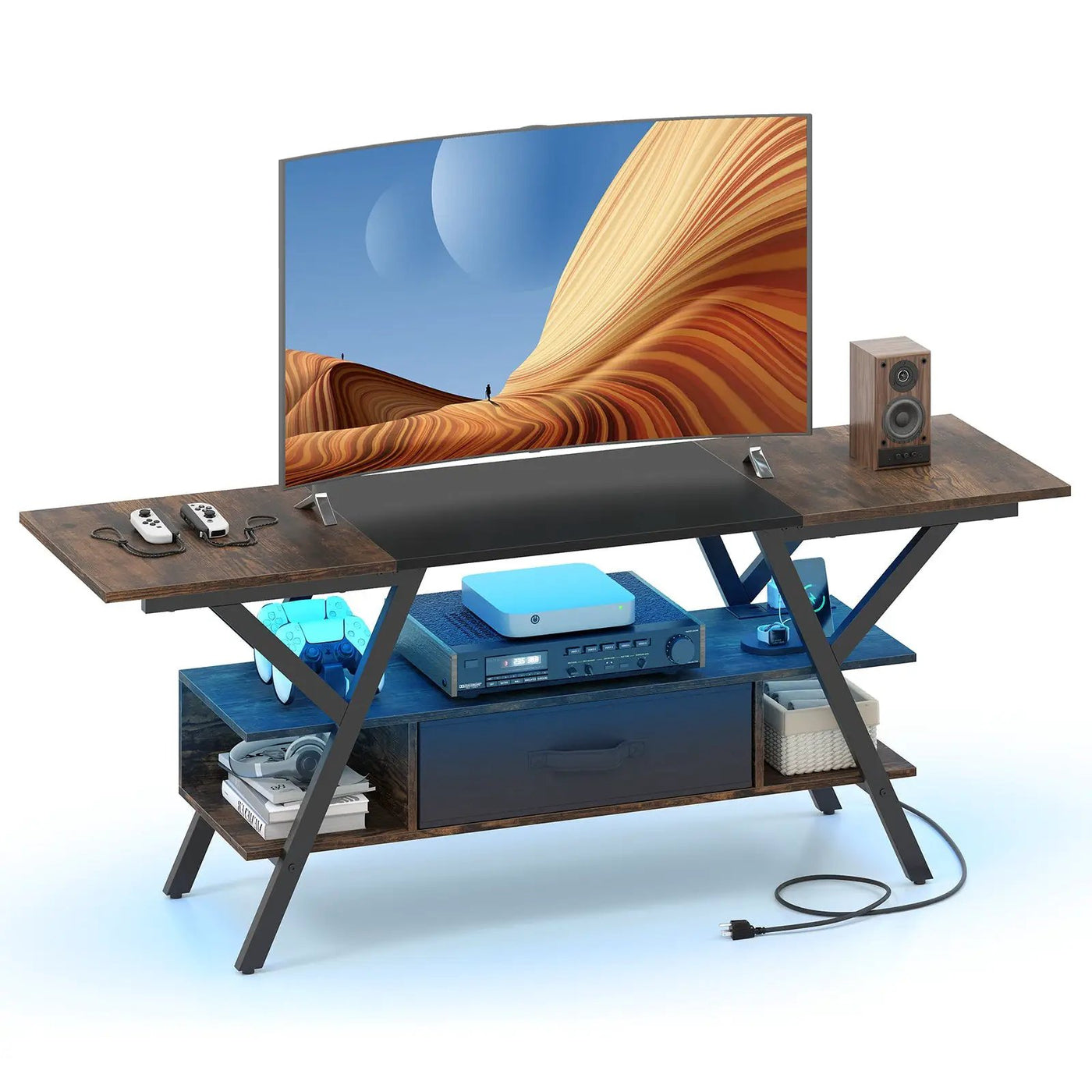TV Stand for 65 Inch TVs with Power Outlets and LED Lights by DirectDeals