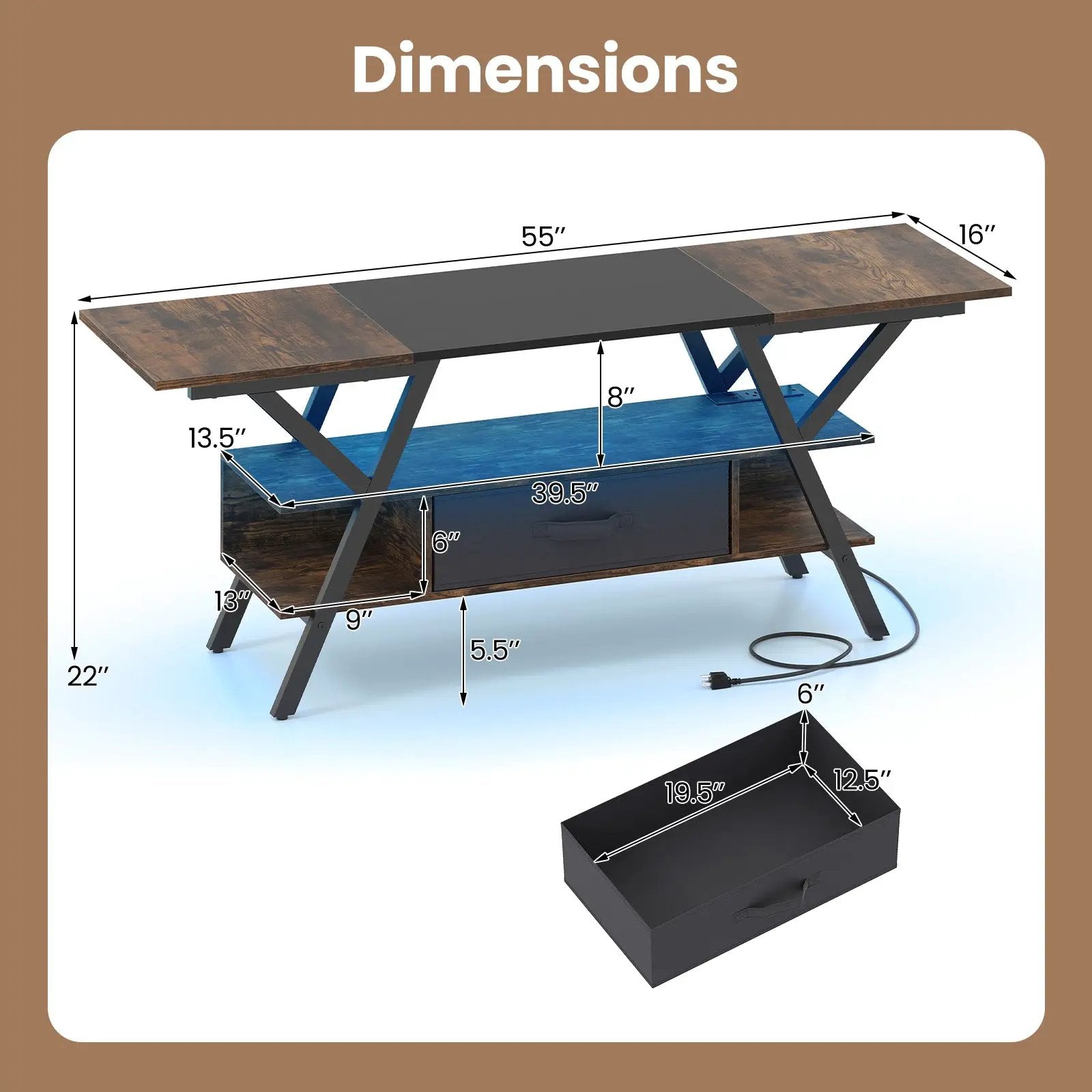 TV Stand for 65 Inch TVs with Power Outlets and LED Lights by DirectDeals