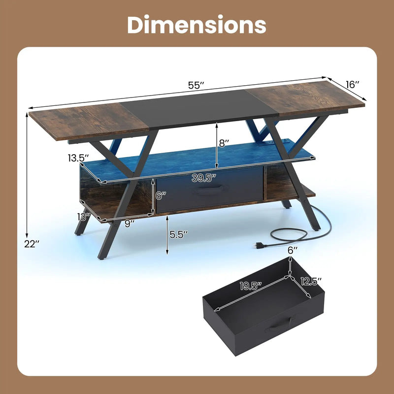 TV Stand for 65 Inch TVs with Power Outlets and LED Lights by DirectDeals