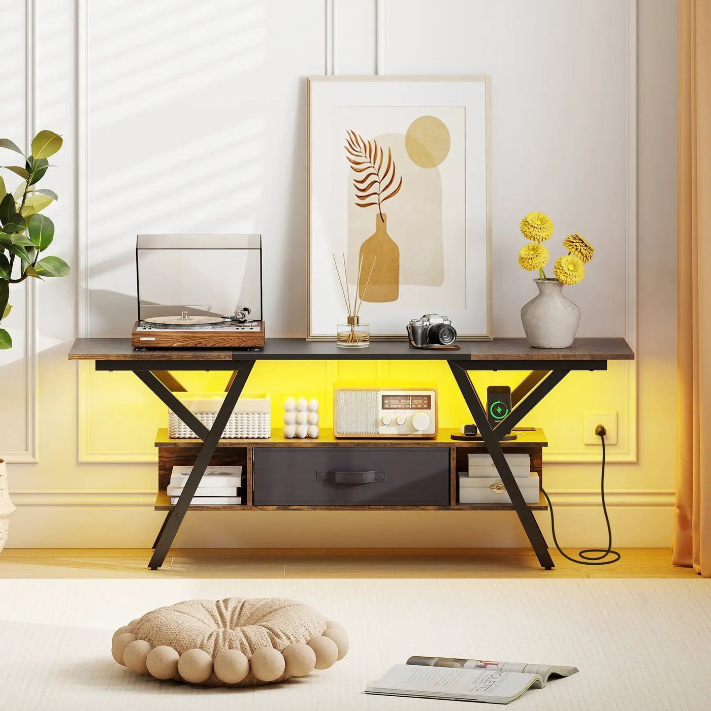 TV Stand for 65 Inch TVs with Power Outlets and LED Lights by DirectDeals