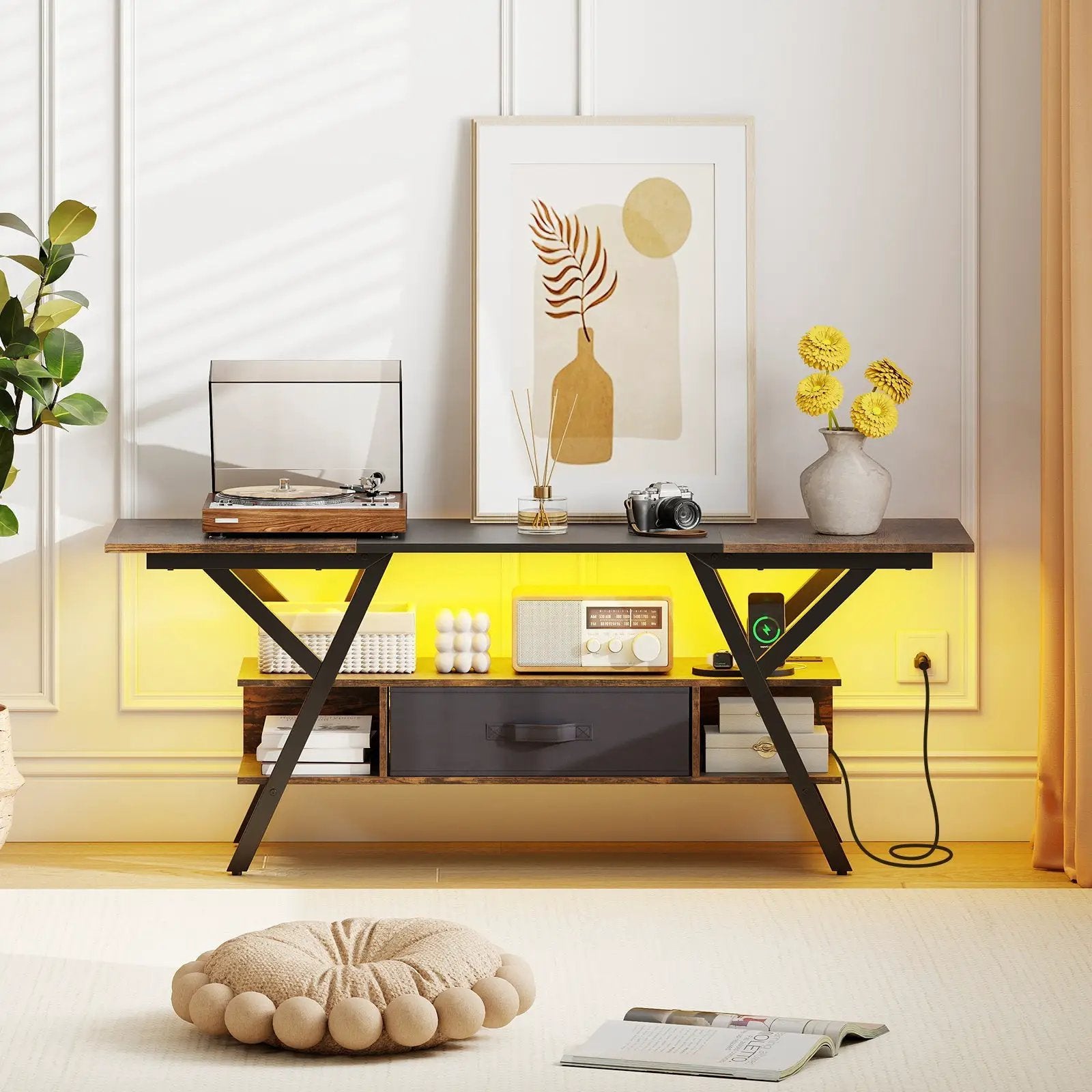 TV Stand for 65 Inch TVs with Power Outlets and LED Lights by DirectDeals