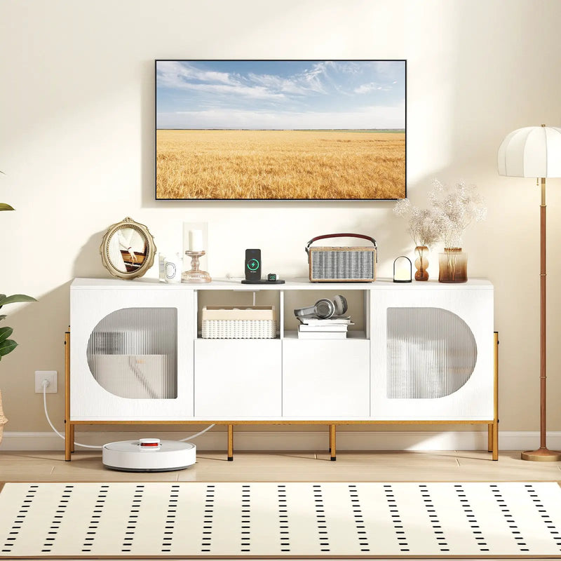 TV Stand for 70 Inch TV with Power Outlets Drawers and Open Shelves-White by DirectDeals