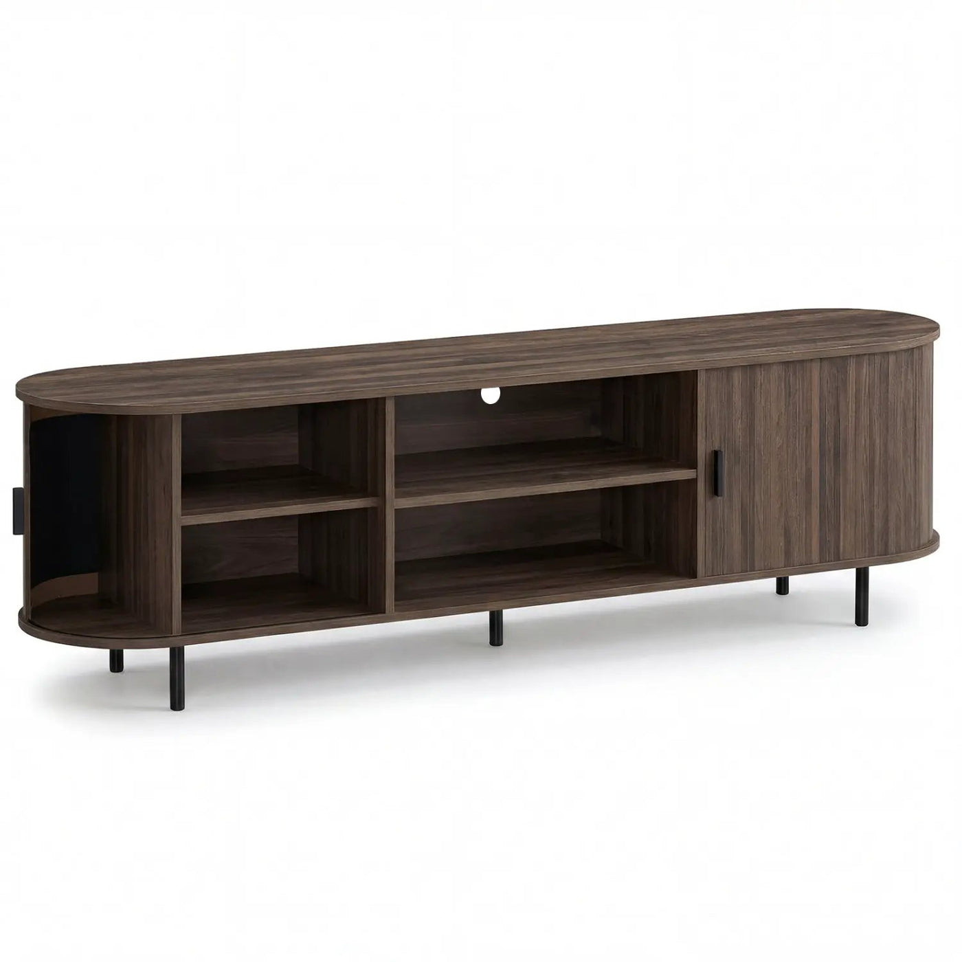 TV Stand for 80 Inch TVs Mid Century Modern Entertainment Center with Fluted Sliding Doors by DirectDeals