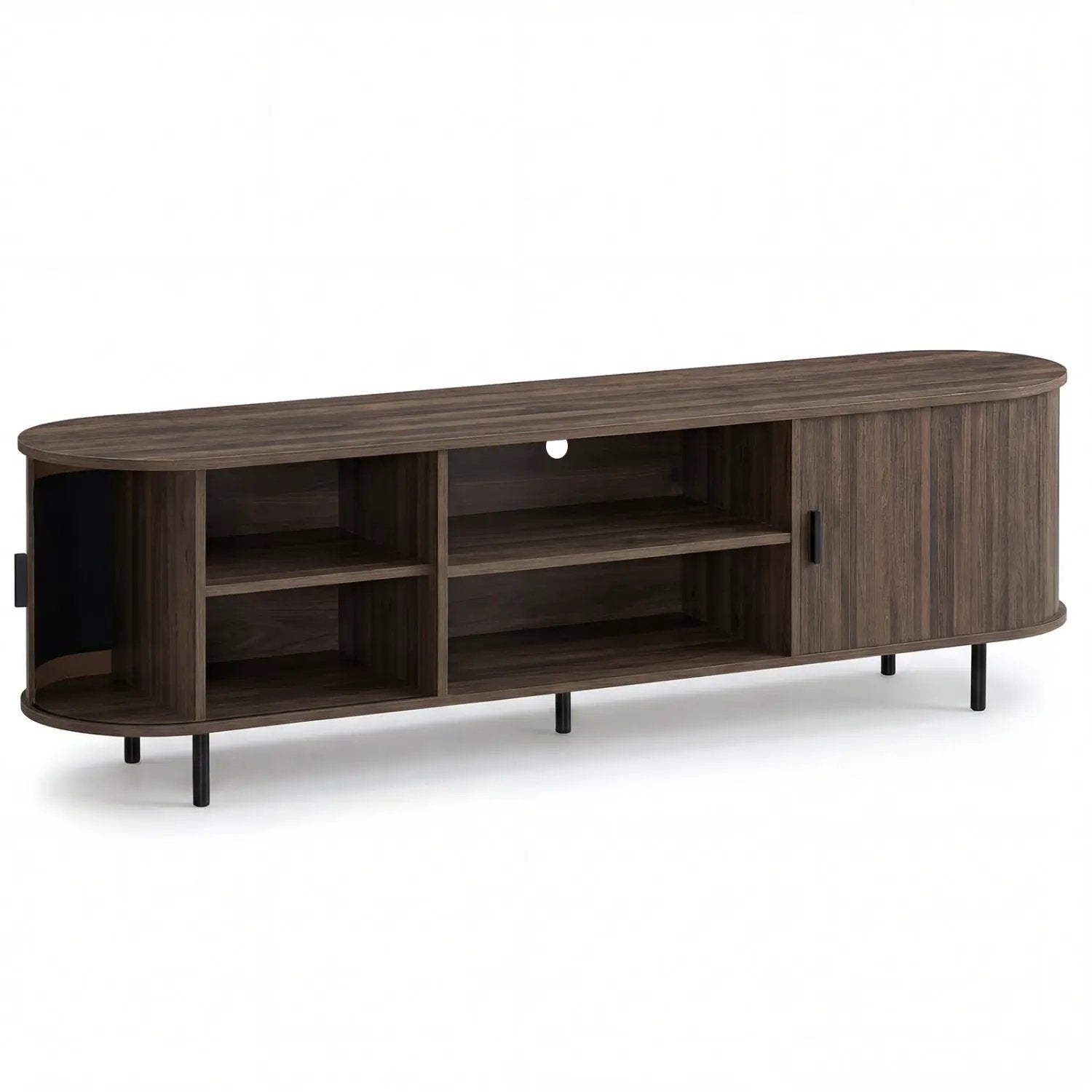 TV Stand for 80 Inch TVs Mid Century Modern Entertainment Center with Fluted Sliding Doors by DirectDeals