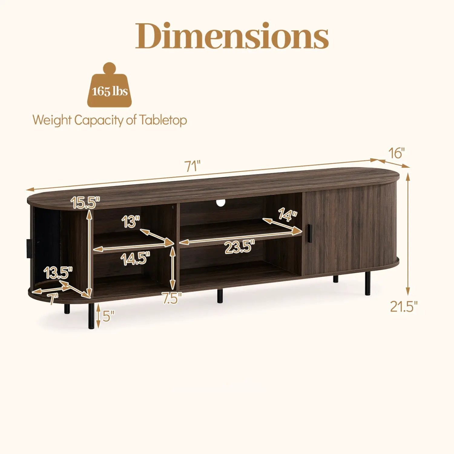 TV Stand for 80 Inch TVs Mid Century Modern Entertainment Center with Fluted Sliding Doors by DirectDeals