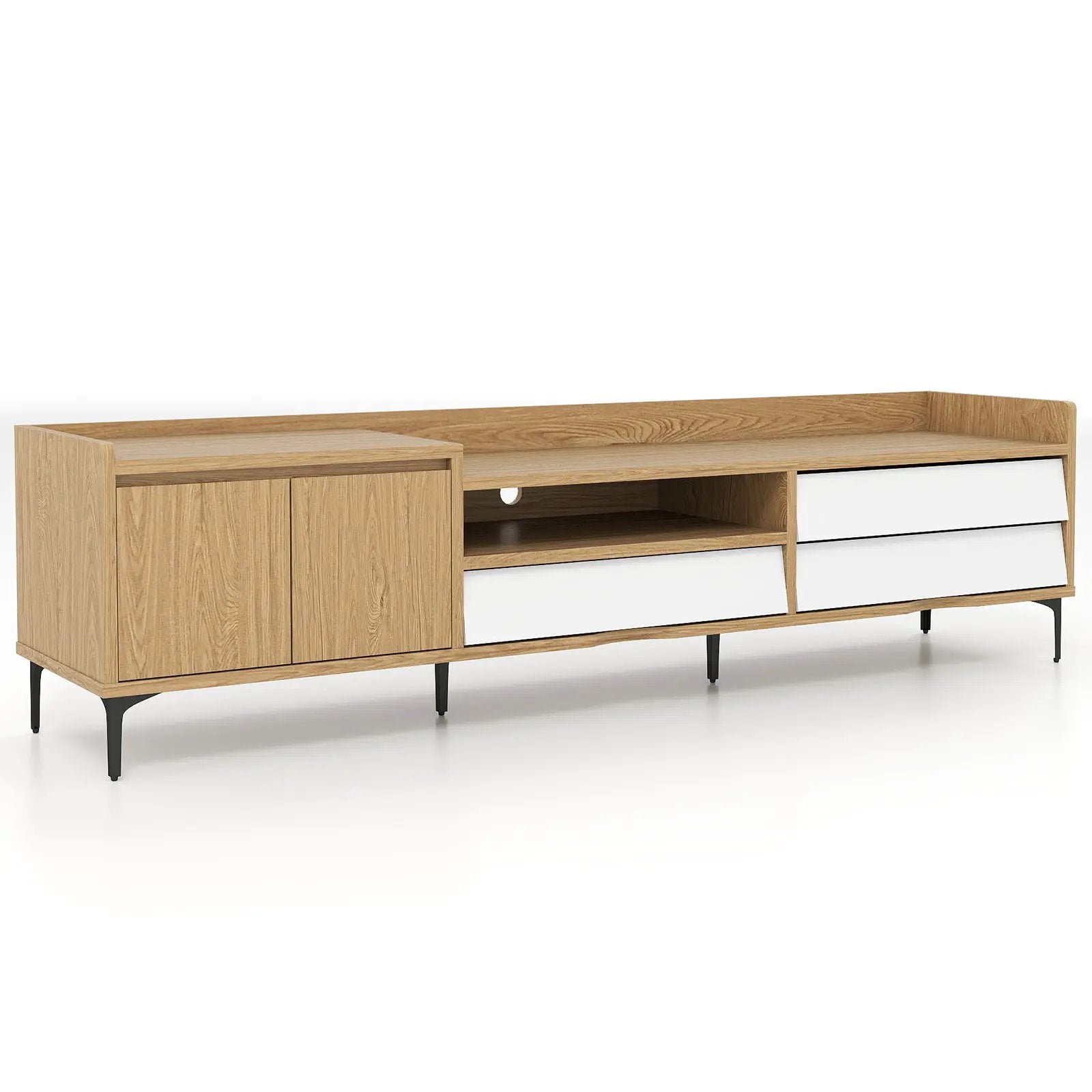 TV Stand for TVs up to 80 Inch Mid Century Modern Entertainment Center with Storage Cabinet-Natural by DirectDeals
