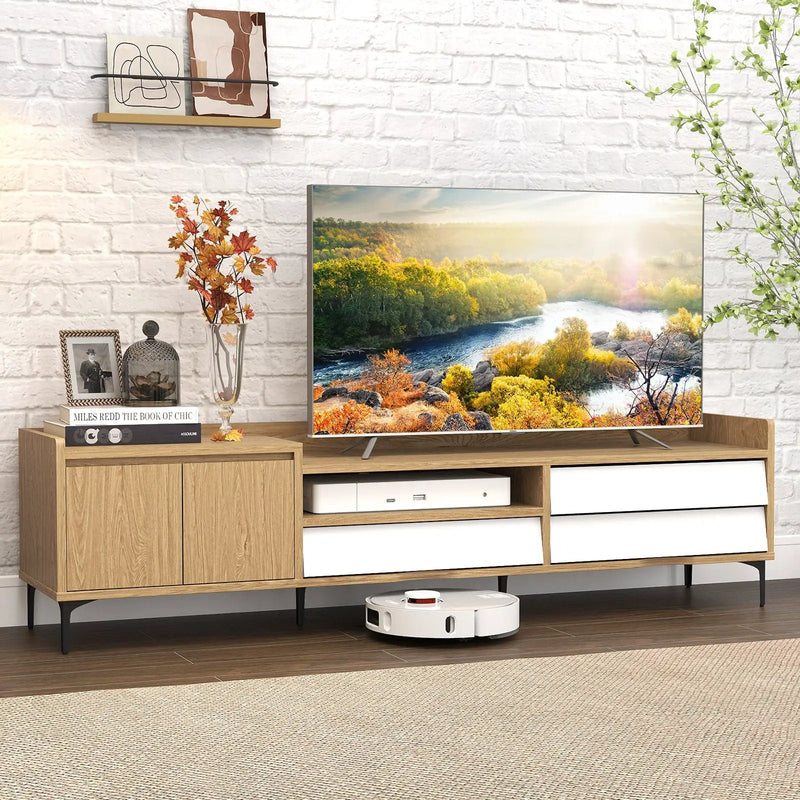 TV Stand for TVs up to 80 Inch Mid Century Modern Entertainment Center with Storage Cabinet-Natural by DirectDeals