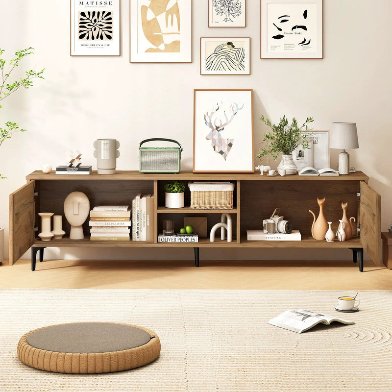 TV Stand for TVs up to 70 Inch Waveform Fluted Entertainment Center-Oak by DirectDeals