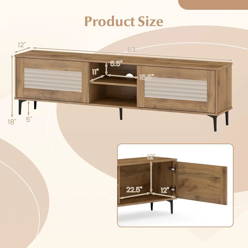 TV Stand for TVs up to 70 Inch Waveform Fluted Entertainment Center-Oak by DirectDeals