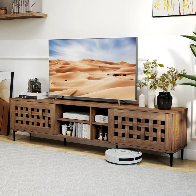 TV Stand for TVs up to 80" with 2 Doors and Storage Cabinets-Walnut by DirectDeals