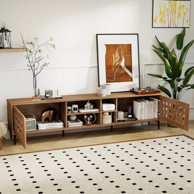 TV Stand for TVs up to 80" with 2 Doors and Storage Cabinets-Walnut by DirectDeals