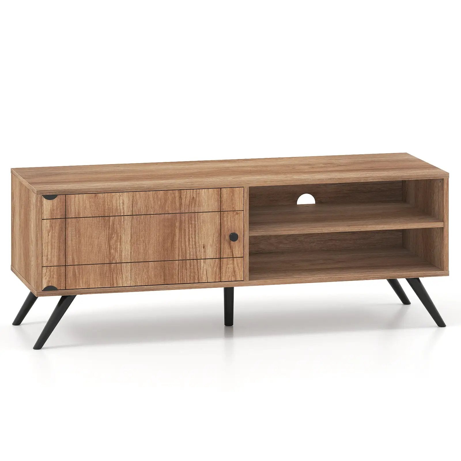 TV Stand for TVs up to 55 Inch Mid Century Modern Entertainment Center with Storage Cabinet-Oak by DirectDeals