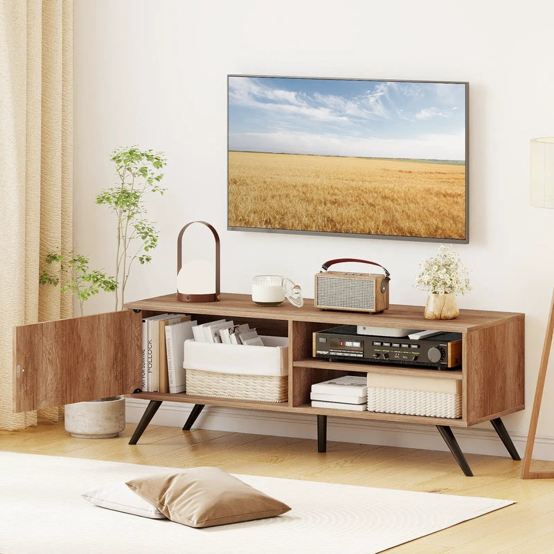 TV Stand for TVs up to 55 Inch Mid Century Modern Entertainment Center with Storage Cabinet-Oak by DirectDeals