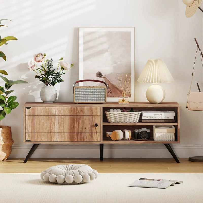 TV Stand for TVs up to 55 Inch Mid Century Modern Entertainment Center with Storage Cabinet-Oak by DirectDeals