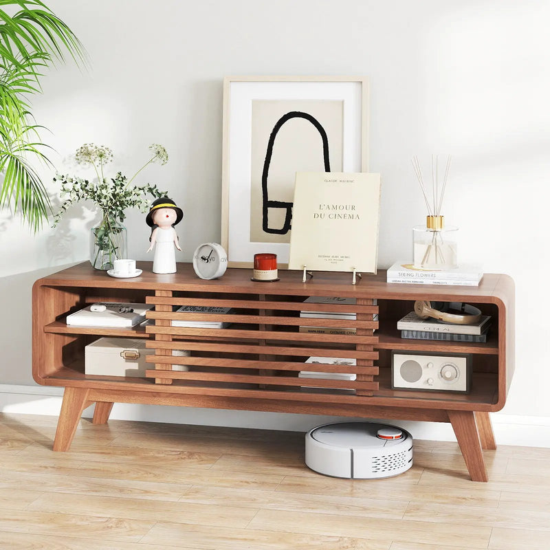 TV Stand for TVs up to 55" with Sliding Door and Adjustable Shelves for Living Room-Brown by DirectDeals