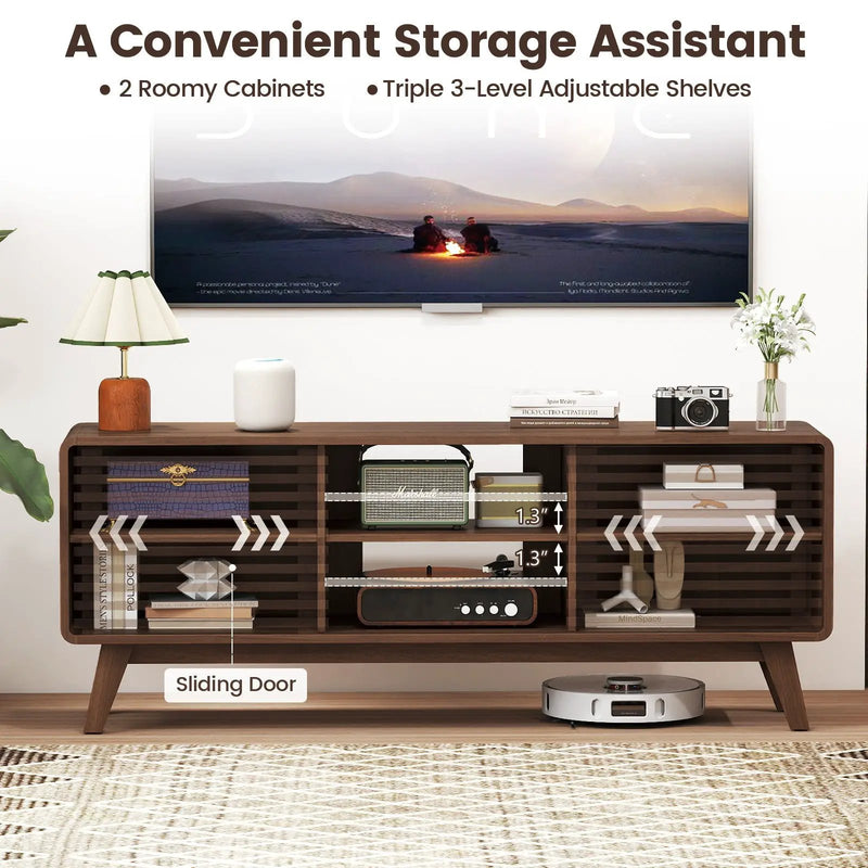 TV Stand for TVs up to 65" with Sliding Doors and Adjustable Shelves for Living Room-Walnut by DirectDeals