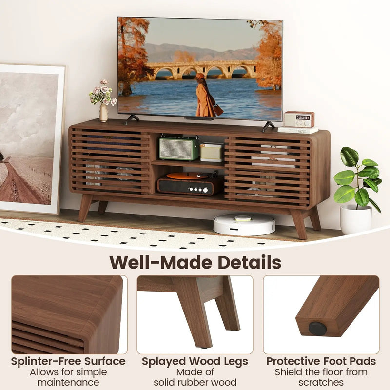 TV Stand for TVs up to 65" with Sliding Doors and Adjustable Shelves for Living Room-Walnut by DirectDeals
