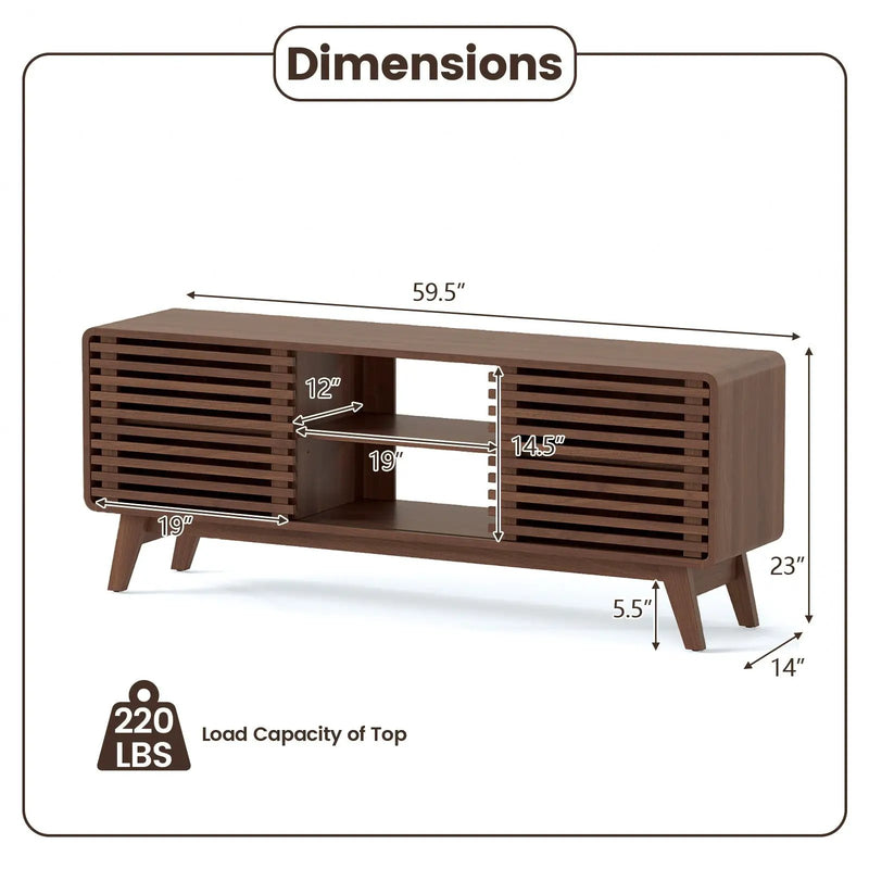 TV Stand for TVs up to 65" with Sliding Doors and Adjustable Shelves for Living Room-Walnut by DirectDeals