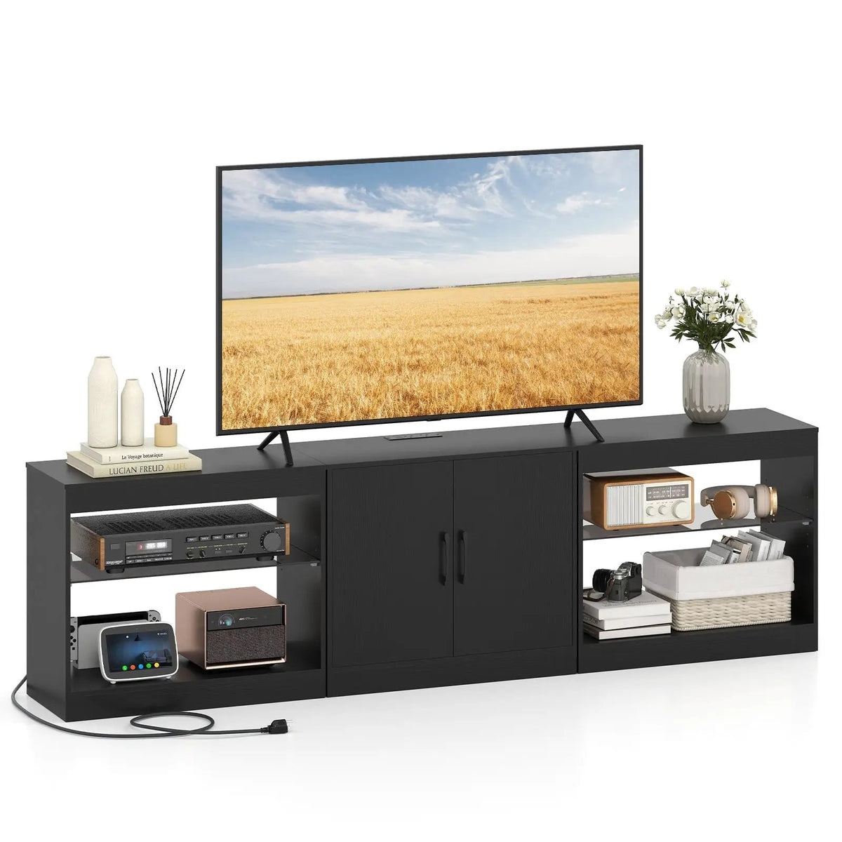 TV Stand for TVs up to 85 Inches LED Entertainment Center with Power Outlets by DirectDeals
