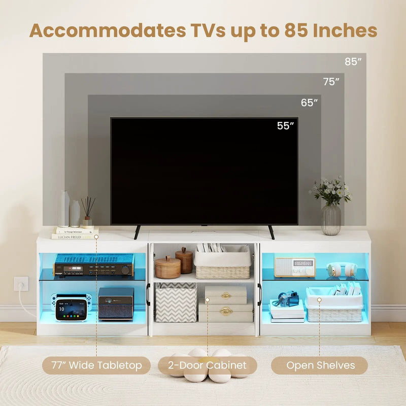 TV Stand for TVs up to 85 Inches LED Entertainment Center with Power Outlets by DirectDeals