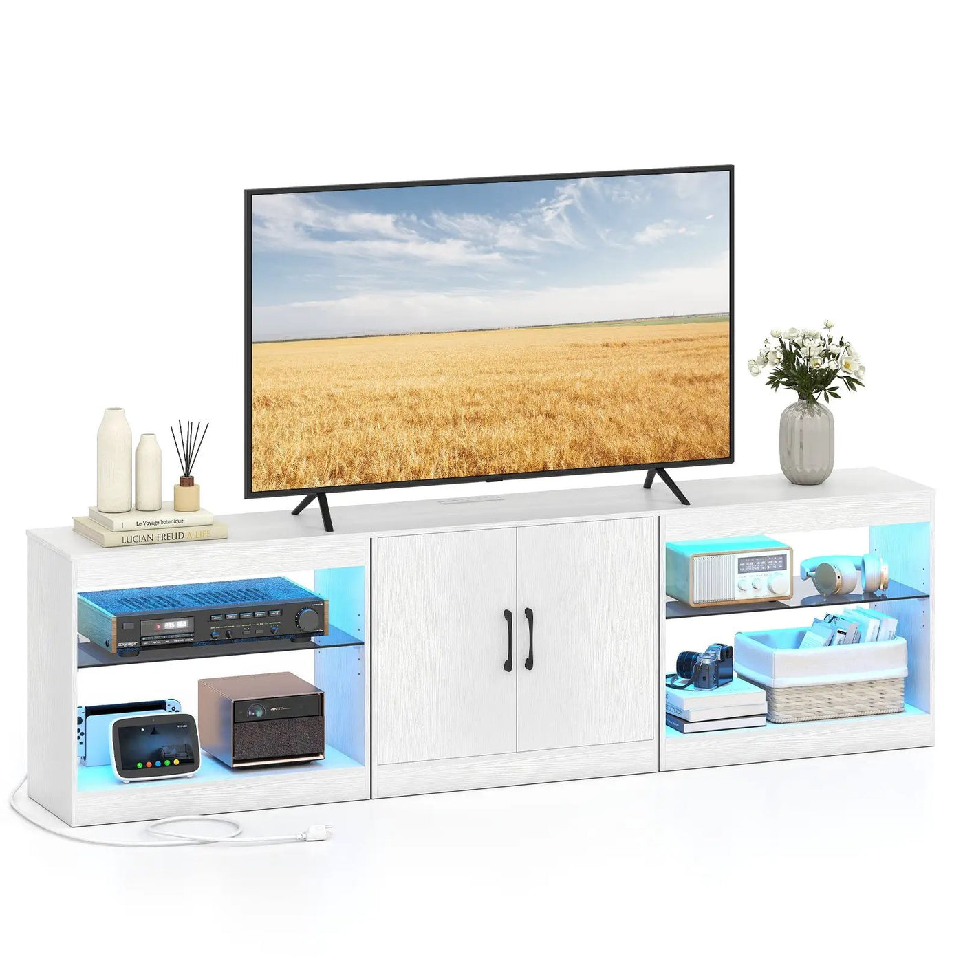 TV Stand for TVs up to 85 Inches LED Entertainment Center with Power Outlets by DirectDeals
