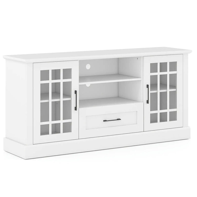 TV Stand for TVs up to 70 with Glass Doors Cubbies and Drawer by DirectDeals
