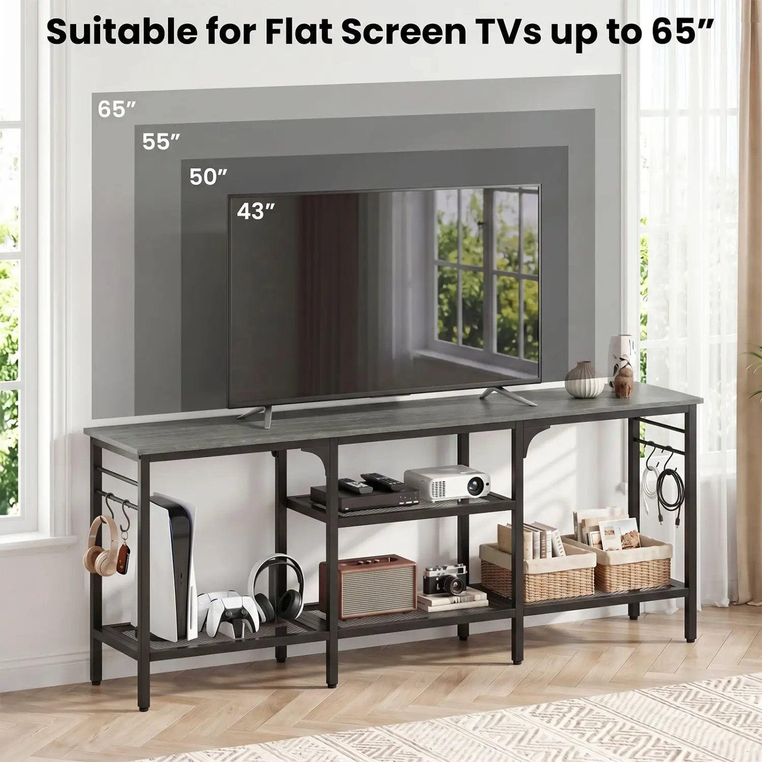 TV Stand for TVs up to 65 Inch with 3-Tier Open Shelves by DirectDeals