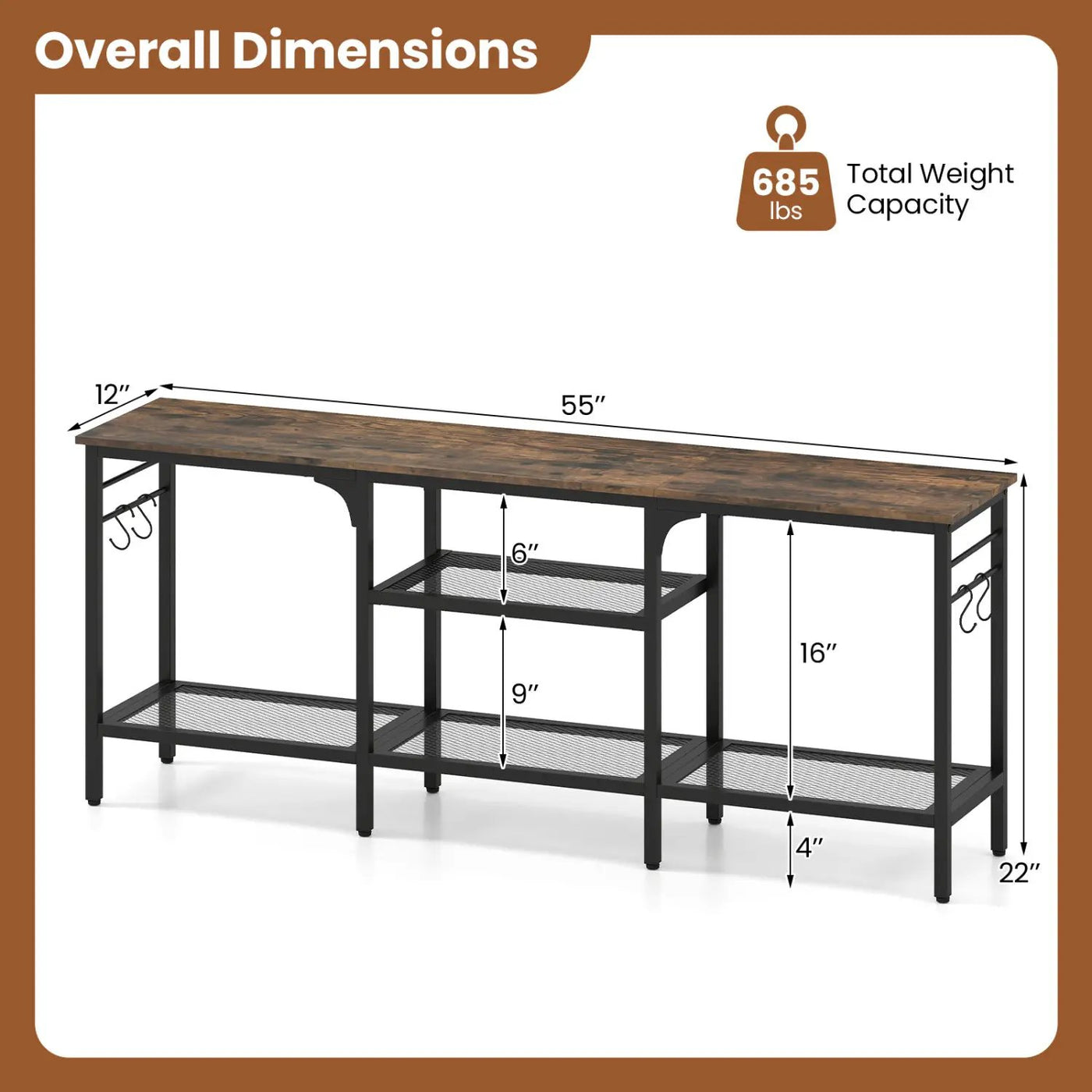 TV Stand for TVs up to 65 Inch with 3-Tier Open Shelves by DirectDeals