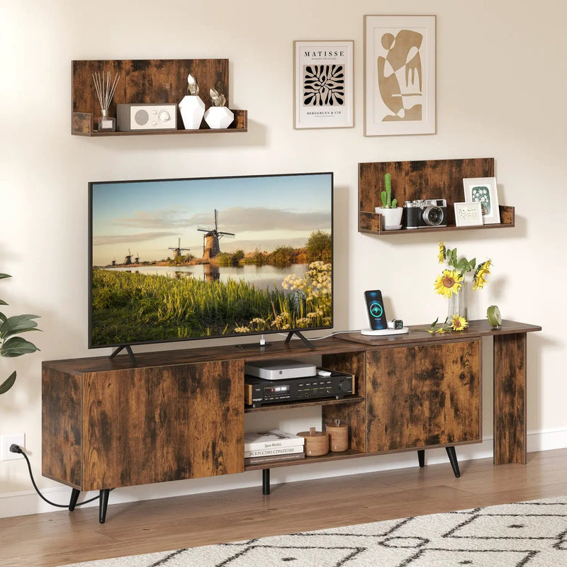 85-Inch TV Stand with Charging Station and Wall Shelves by DirectDeals