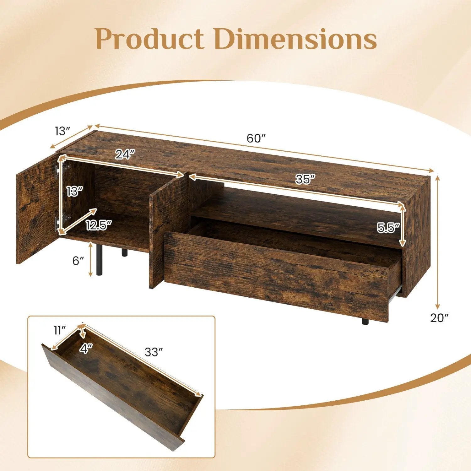 TV Stand for TVs up to 70" with Storage Cabinet and Metal Legs by DirectDeals