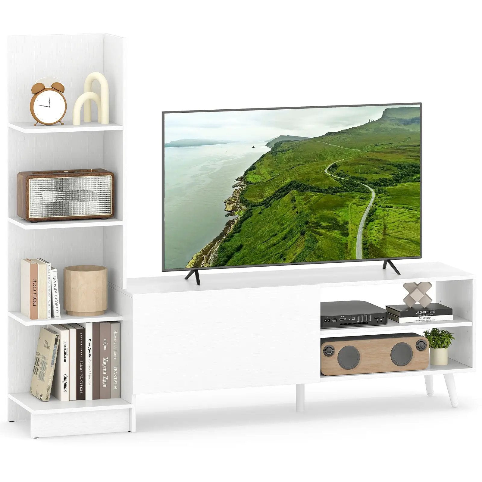 TV Stand for TVs up to 50 Inches Entertainment Center Modern Mid Century TV Cabinet-White by DirectDeals