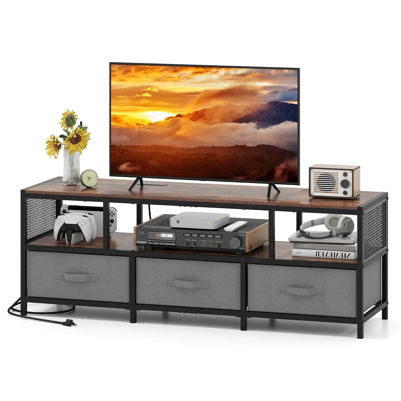 TV Stand for TVs up to 65 Inches with Power Outlets USB Charging by DirectDeals