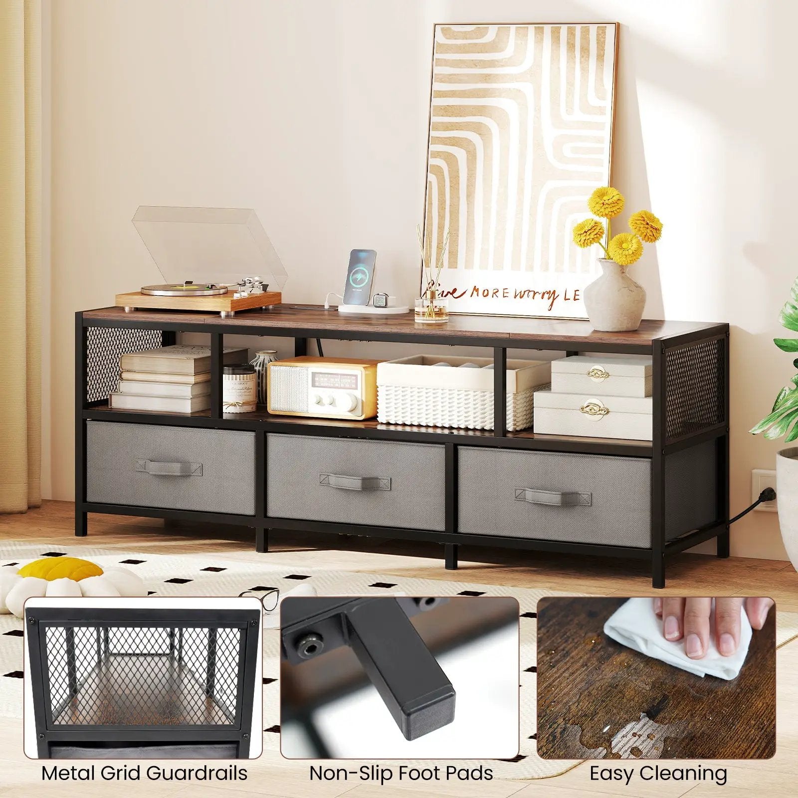TV Stand for TVs up to 65 Inches with Power Outlets USB Charging by DirectDeals