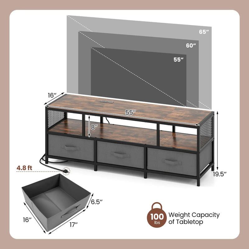 TV Stand for TVs up to 65 Inches with Power Outlets USB Charging by DirectDeals