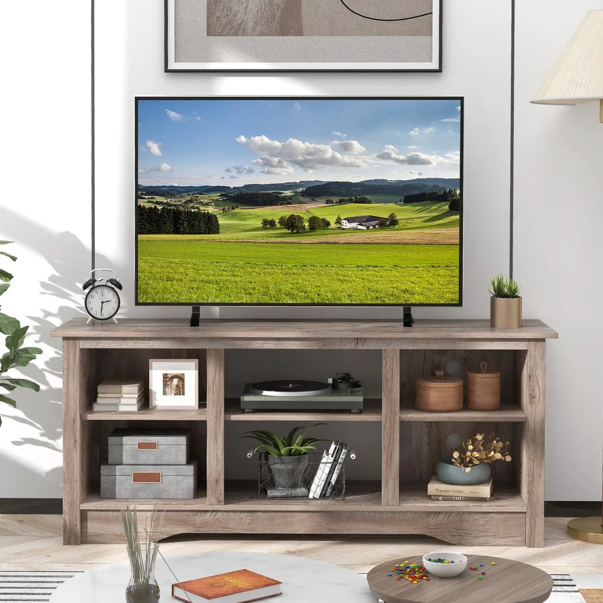TV Stand for up to 65 Inch Flat Screen TVs with Adjustable Shelves for 18 Inch Electric Fireplace (Not Included) by DirectDeals
