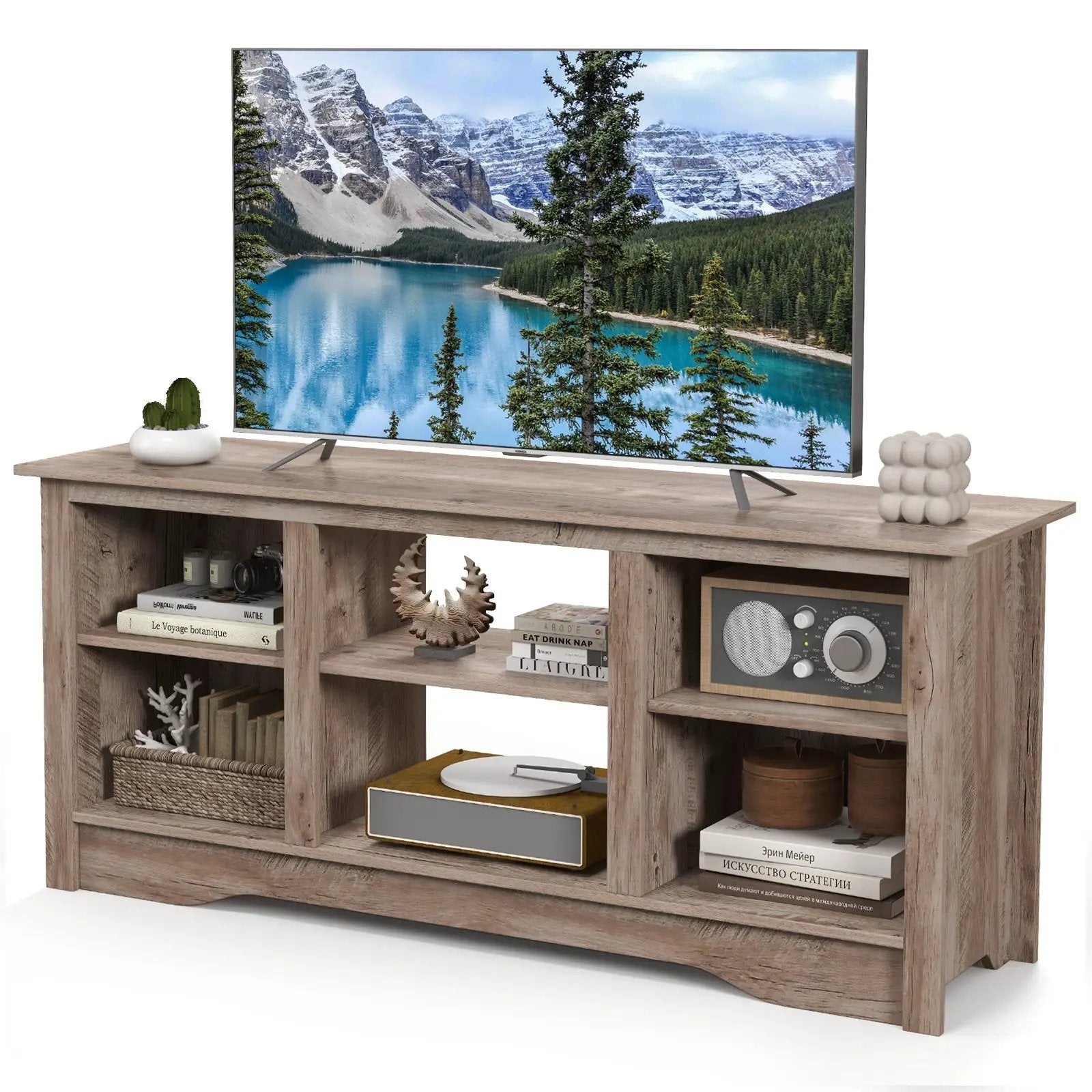 TV Stand for up to 65 Inch Flat Screen TVs with Adjustable Shelves for 18 Inch Electric Fireplace (Not Included) by DirectDeals