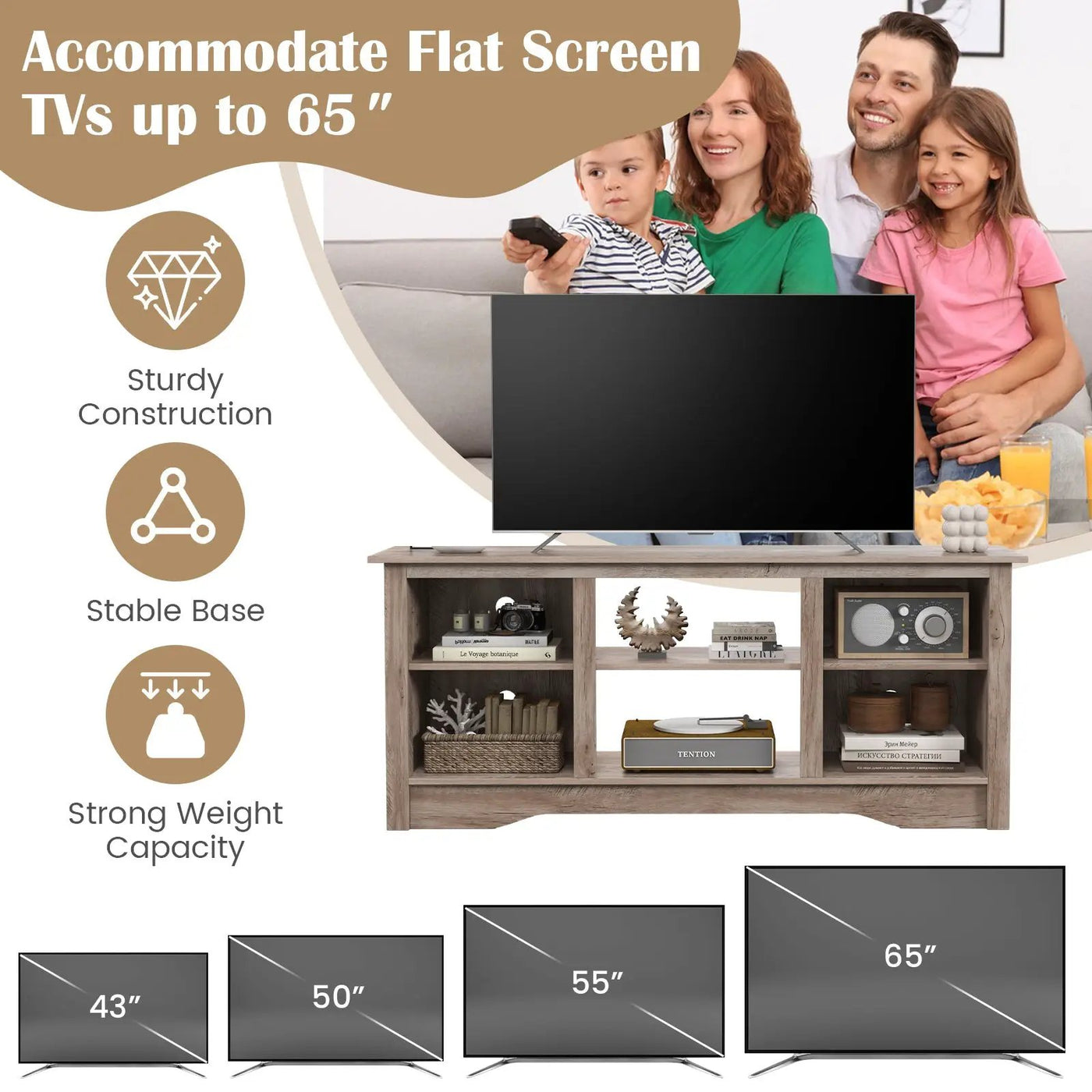 TV Stand for up to 65 Inch Flat Screen TVs with Adjustable Shelves for 18 Inch Electric Fireplace (Not Included) by DirectDeals