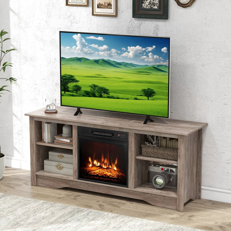 TV Stand for up to 65 Inch Flat Screen TVs with Adjustable Shelves for 18 Inch Electric Fireplace (Not Included) by DirectDeals